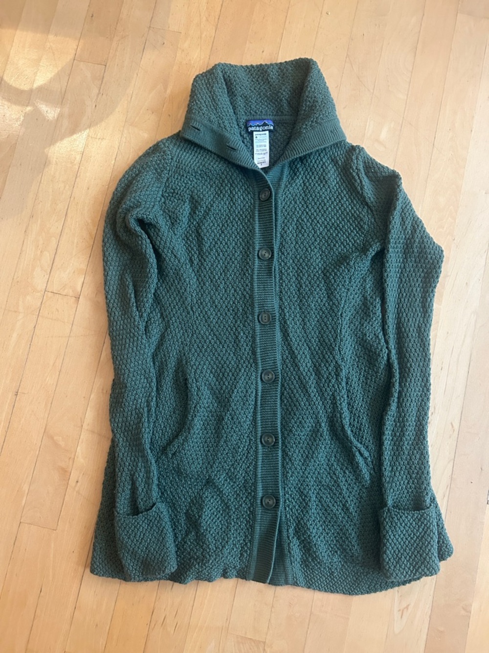 Patagonia Green Textured Shawl-Collar Button Cardigan